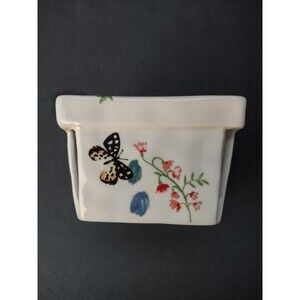 ANTHROPOLOGIE Monarch Butterfly Spring Flowers Ceramic Berry Basket
